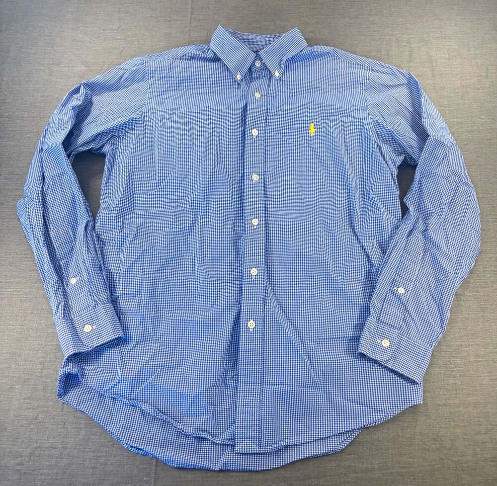 Ralph Lauren Mens M Blue Label Blue White Check Button-Down Long Sleeve Shirt